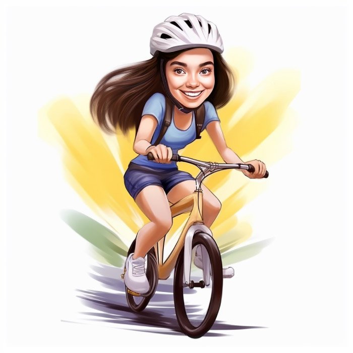 girl riding a bike caricature, abstract shape background