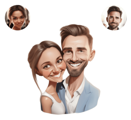 Before/After Caricature Drawing of Young Couple