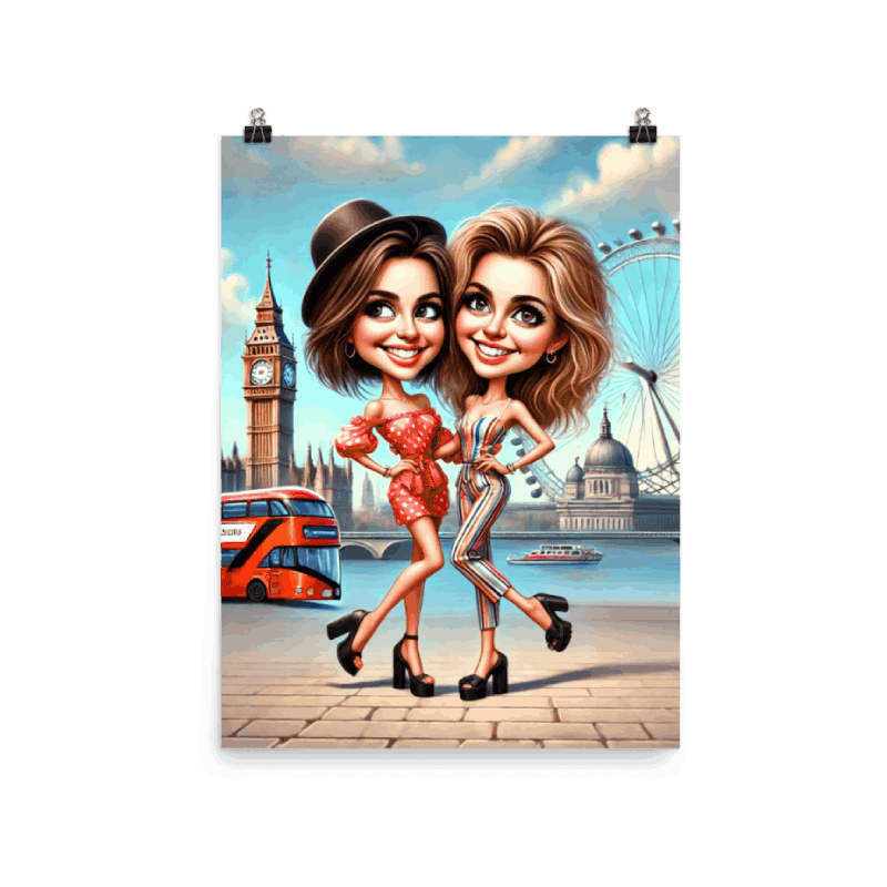 Caricature of Best Friends Posing in London - Wall Poster