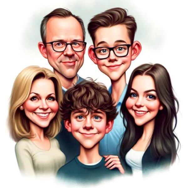 Family Caricature Portrait - Order Family Caricature Gift Online