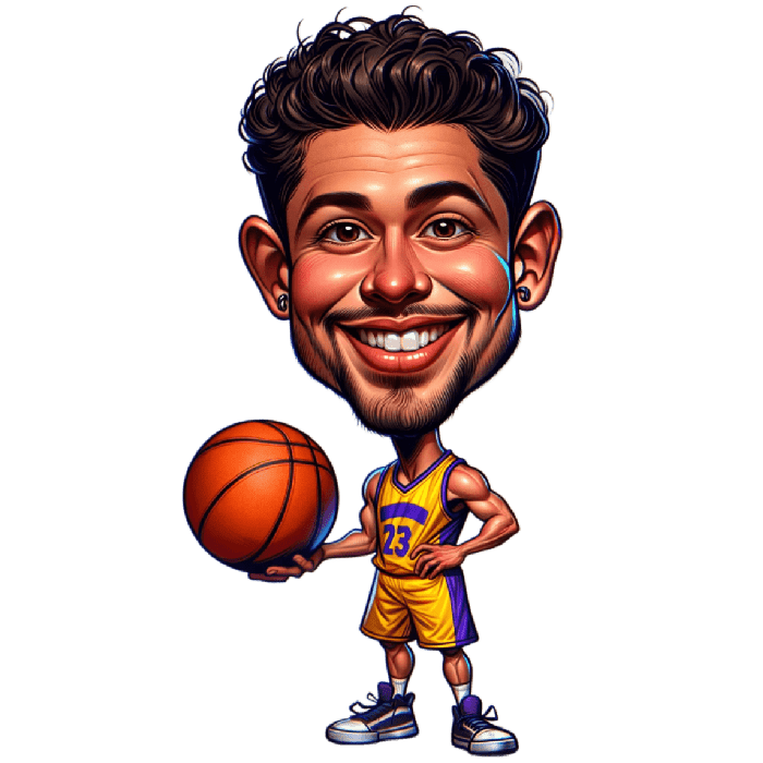 Personalized Caricature Drawing Portrait of Basketball Player holding a Basketball Ball