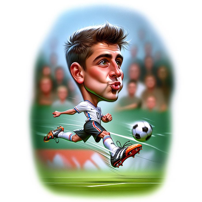 Football Player Running and Shooting a Ball - Caricature Drawing