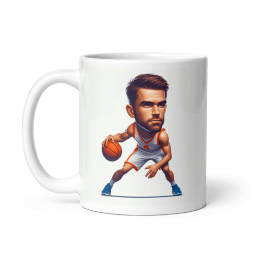 Personalized Basketball Player Caricature on a White Mug