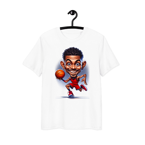 Basketball PLayer Caricature printed on a white T-Shirt