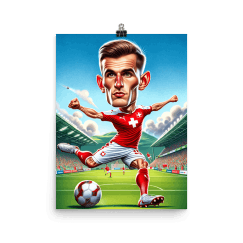 Personalized Caricature of Football Player in Switzerland Jersey - Printed on a Poster