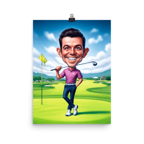 BigHead Golfer Caricature Drawing Portrait - Personalized Poster