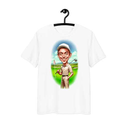 Golfer Caricature Drawing Portrait Printed on a T-Shirt