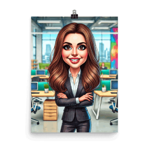 Businesswoman in Office Caricature Poster