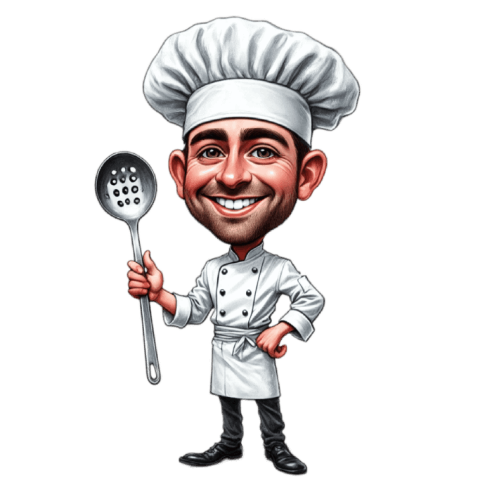 Chef Caricature Drawing in Chef Uniform