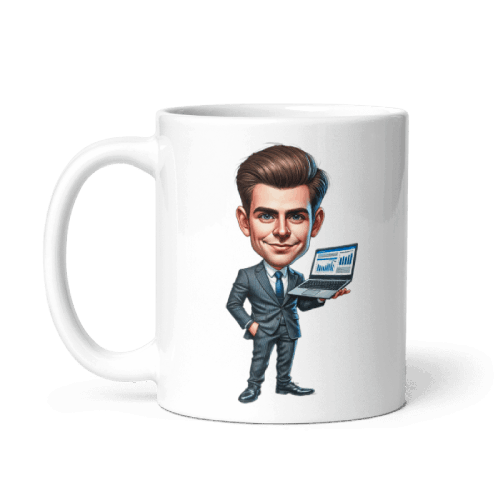 Big Head Businessman Caricature Printed on a Coffee Mug