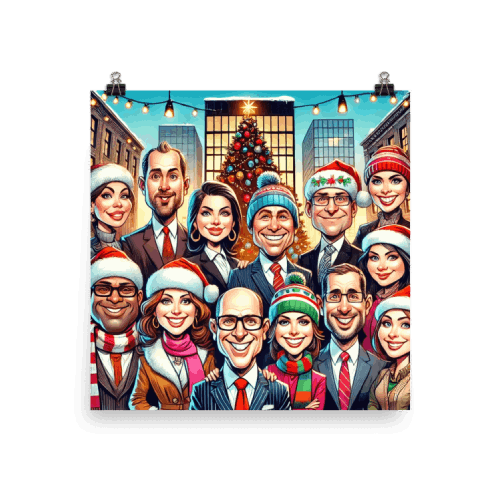 Christmas Corporate Caricature of Group of Employees - Wall Poster Gift