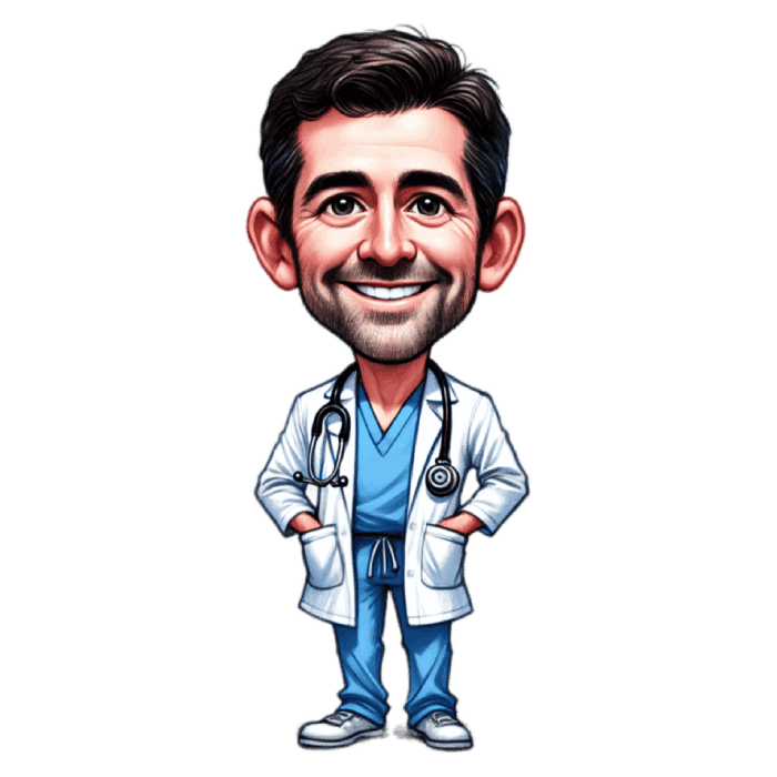 Caricature of an Big Head Doctor in Doctor's Uniform with Stethoscope