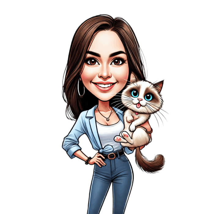 Young Woman Holding a Cat Caricature Drawing Sketch