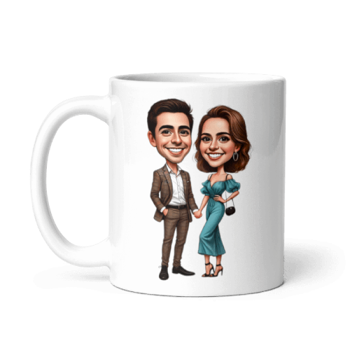 Anniversary Couple Caricature Drawing Design on a Coffee Mug