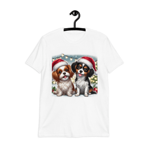 Dog Couple Wearing Christmas Caps - T-Shirt Design