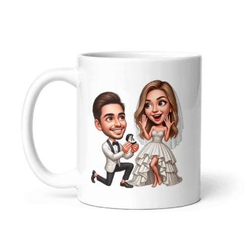 Engaged Couple Caricature on Personalized Wedding Mug