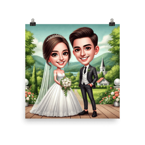 Wedding Couple in the Forest Caricature Poster