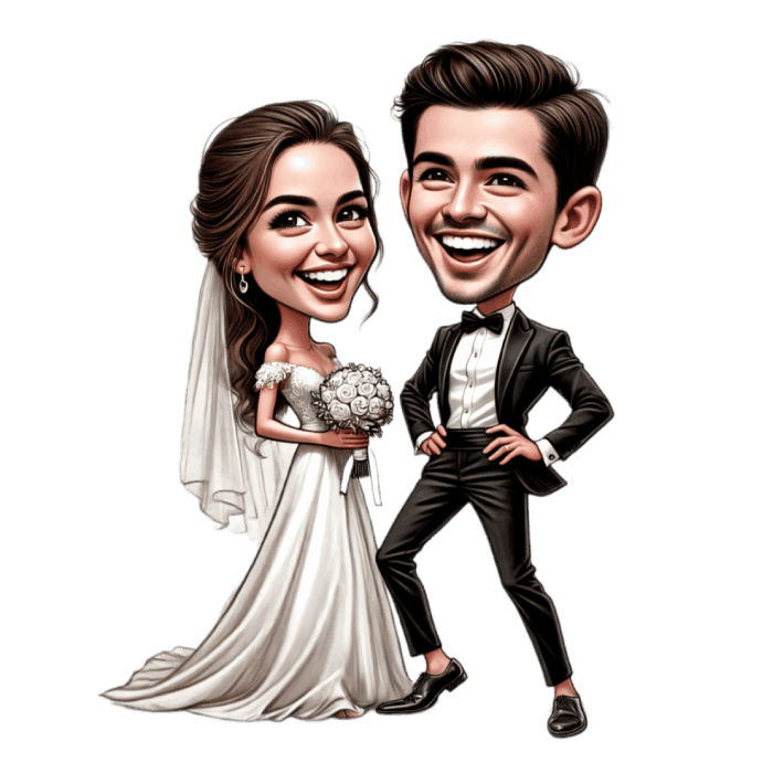 Wedding Couple Smiling and Posing -Caricature Drawing Artwork