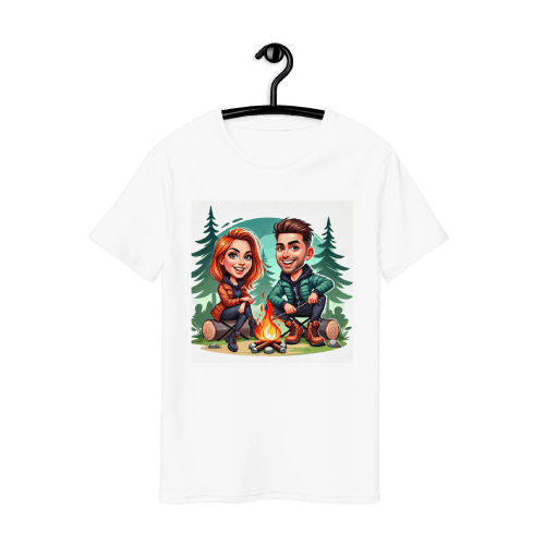 Camping Caricature of Best Friends Printed on a White T-Shirt