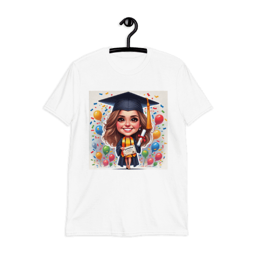 Birthday Girl with Graduation Cap Caricature Printed on T-Shirt