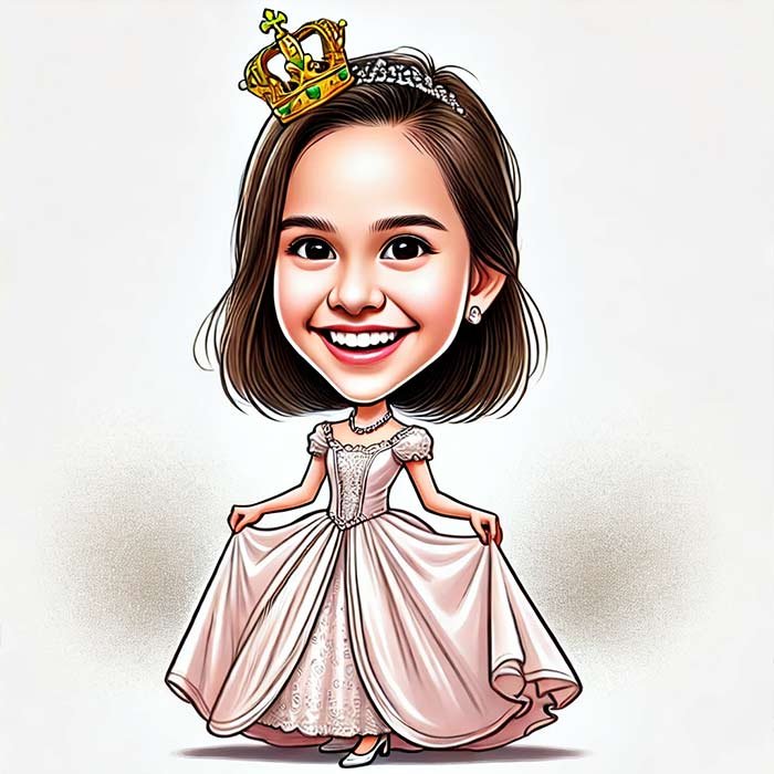 Caricature drawing of a little girl dressed as a princess