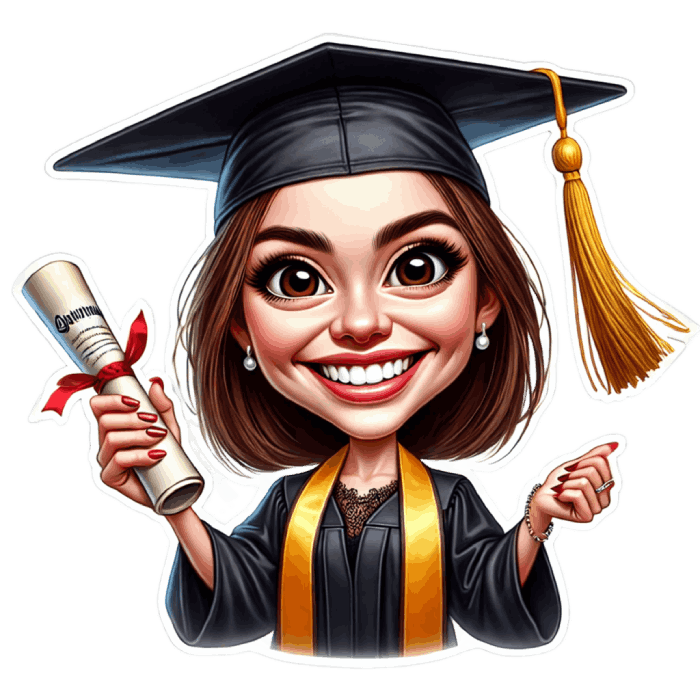 Graduate Girl Holding Diploma Caricature Drawing Portrait