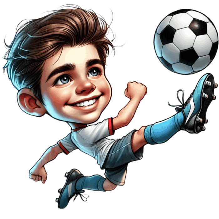 Boy Shooting a Ball -Caricature Drawing Portrait