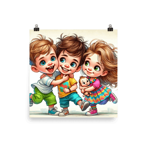 Brothers and Sister Caricature Drawing Portrait Poster