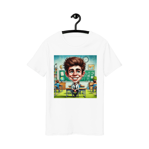 Caricature Drawing of Student in School Printed on T-Shirt