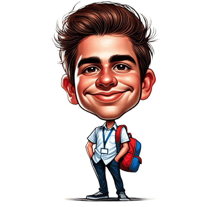 Student with School Bag Big Head Caricature Drawing