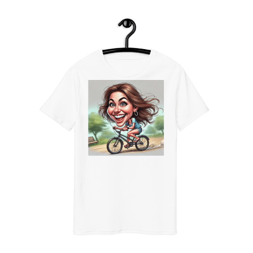 Woman Riding a Bicycle in the Park Caricature T-Shirt