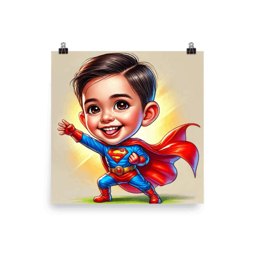 Superhero Boy as Superman Caricature Poster