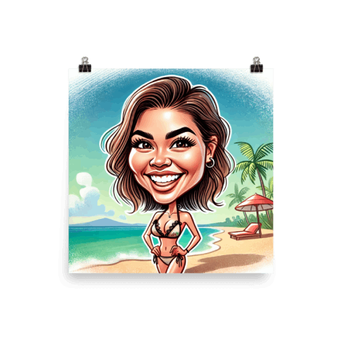 Sexy Woman on the Beach Caricature Drawing Poster